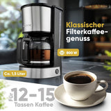 Kaffee-Espressomaschine mit Clatronic®-Filter | für 12-14 Tassen | Kaffee-Espressomaschine mit Filter | Edelstahlgehäuse | Anti-Tropf | Espresso | Kaffee-Espressomaschine mit Filter | 800W | KA 3808