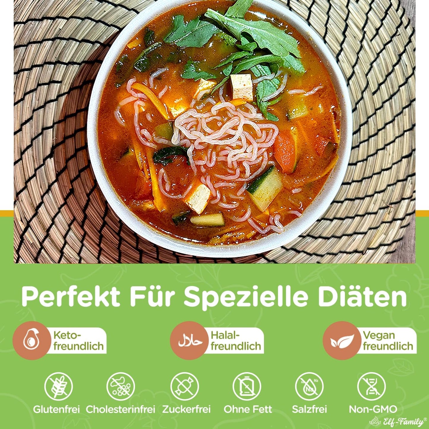 Elf-Family 270g x6er Box(12er Pack) Bio Konjak Nudeln Ultra Low Carb Shirataki Nudeln Vegan Glutenfrei-Instant Nudeln ohne Kohlenhydrate/Keto/Kalorienarme/Fettfrei/Zuckerfrei -Spaghetti MHD: 11.12.2026