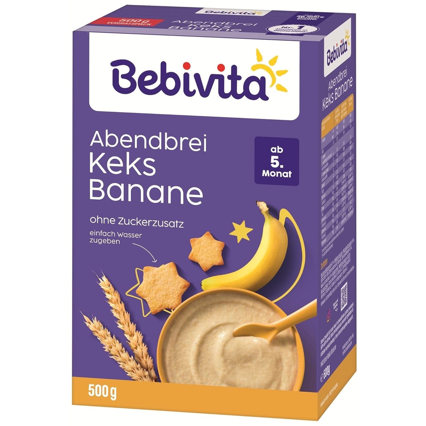 Abendbrei mit Keksen und Bananen (4x500g), Milchbrei ab 5 Monaten, ohne Zuckerzusatz, mit wertvollen Mineralien und Vitaminen, sehr sättigend