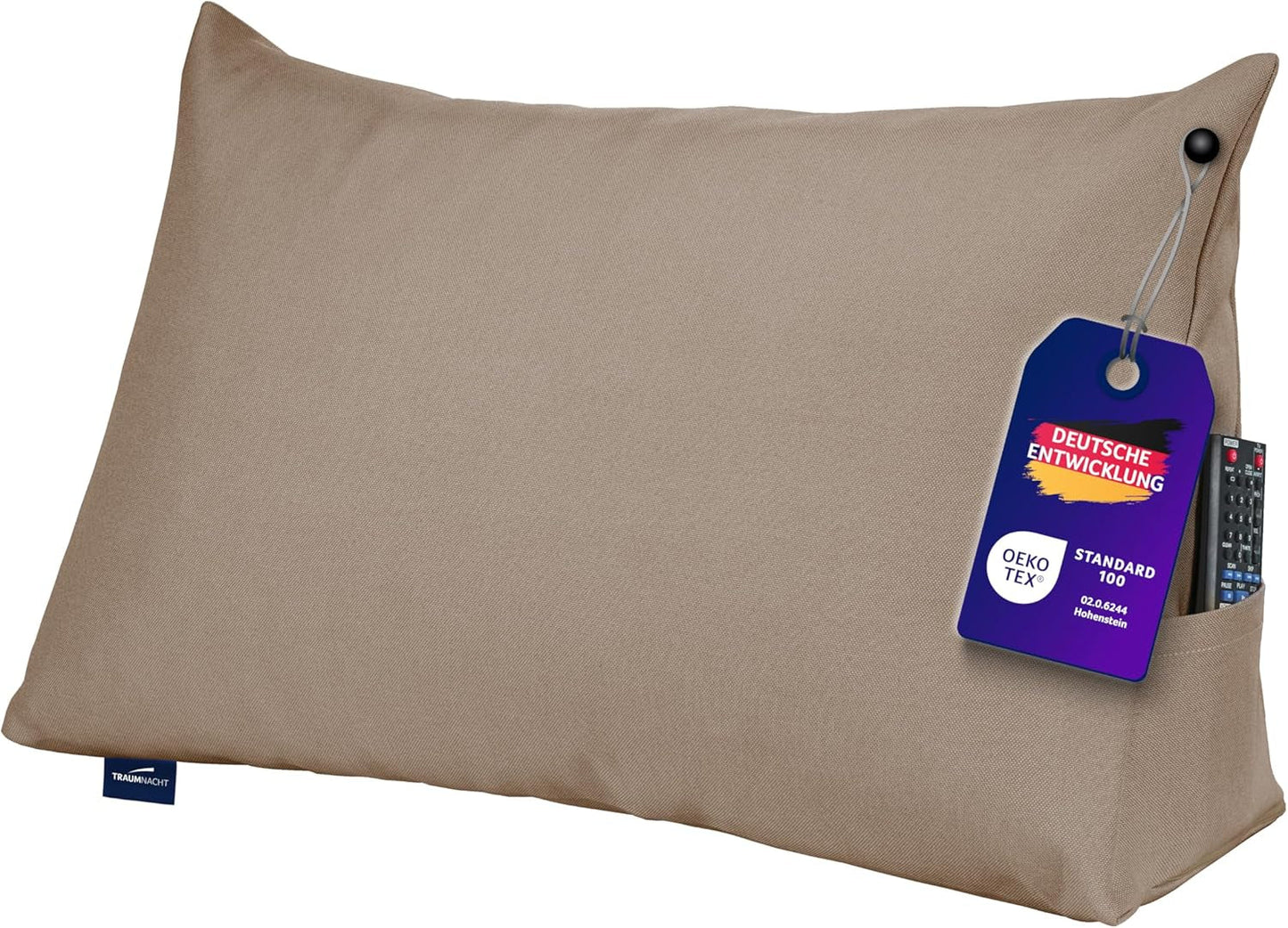 Lesekissen Traumnacht Kuscheliges Rückenkissen, 70 x 40 cm dunkelgrau, abnehmbarer und waschbarer Bezug aus 100 % Polyester, praktische Seitentasche, Öko-Tex zertifiziert, nach deutschen Qualitätsstandards produziert