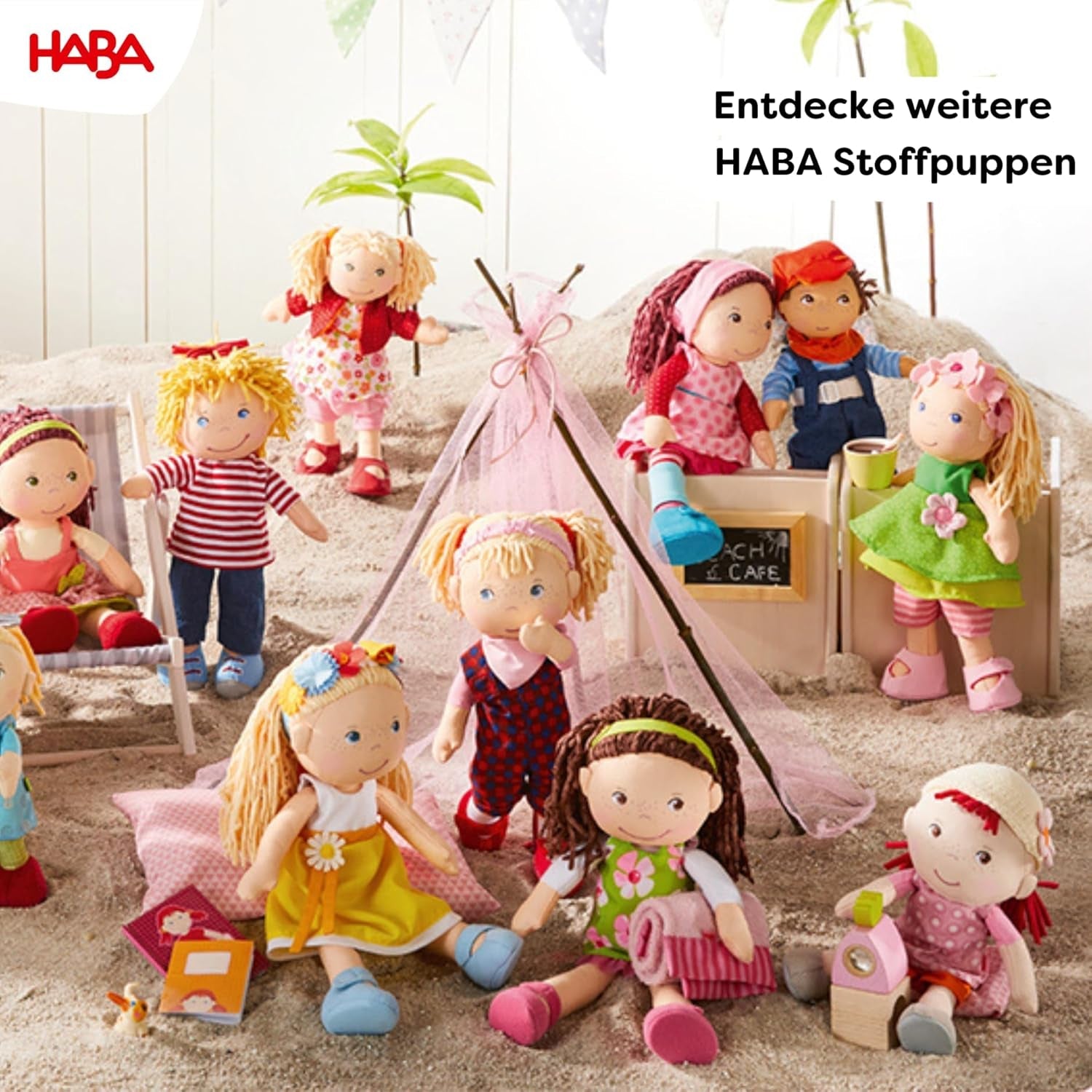 Kuschelpuppe HABA Annelie – Kuschelpuppe mit frisierten Haaren – Mit austauschbarer Kleidung – Ab 18 Monaten – 30 cm – Waschbar – 1302108001