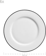 Mäser Nola-Serie, modernes Kaffeeservice für 6 Personen, weiß mit schwarzem Rand, 18-teiliges Tafelservice, Kaffeetassen, Untertassen und Dessertteller – rundes Kaffeeservice, Kaffeeset weiß