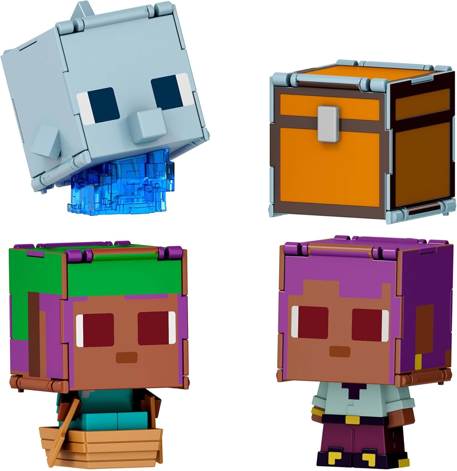 Mattel Minecraft Flippin' Figs Schaf und Huhn 2er-Pack mit 2-in-1-Spielfiguren, großen Köpfen und Pixel-Design HXK17 Actionfiguren Naty Shop Ivy und der Delphin