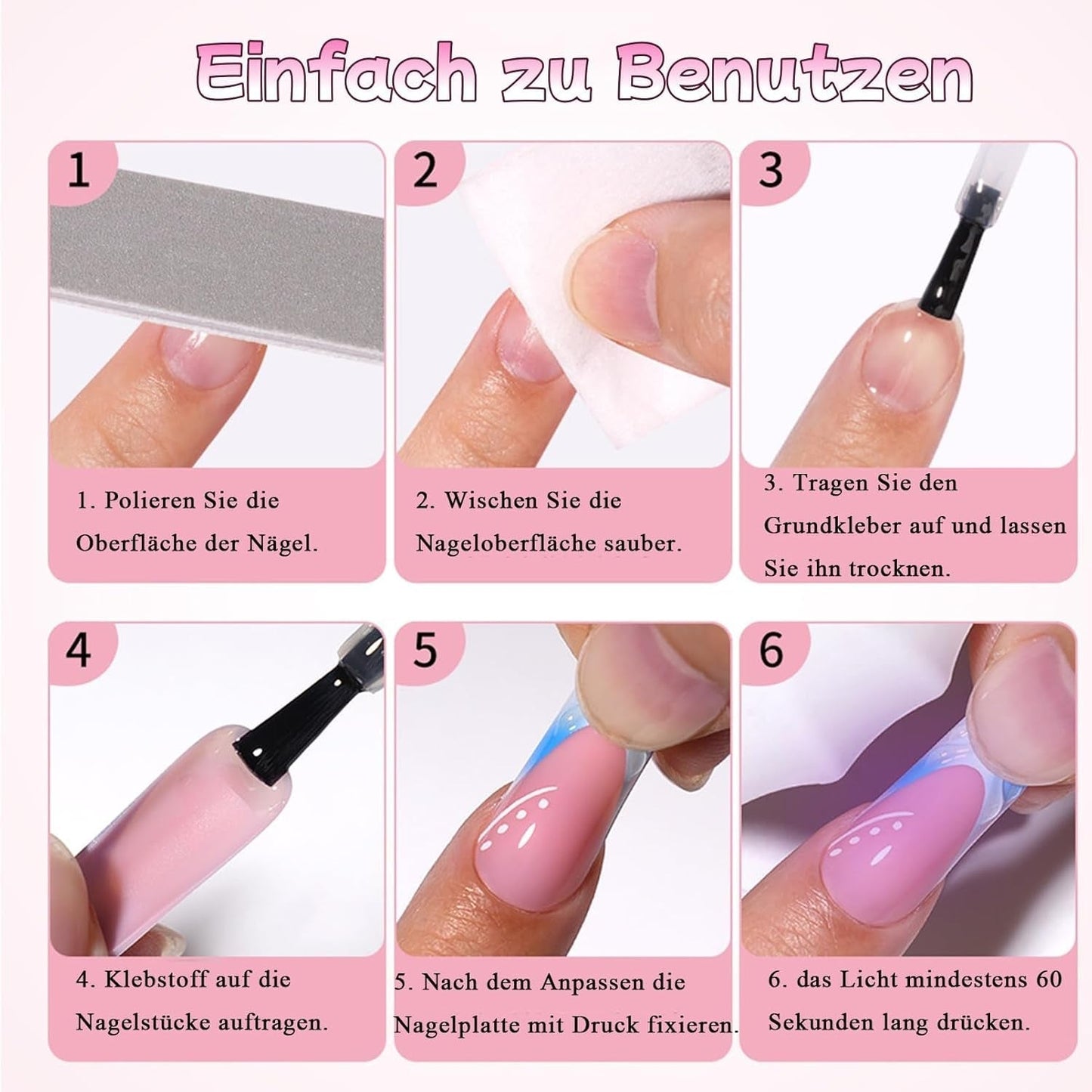 30 Stück französische künstliche Nägel – zum Aufkleben auf künstliche Nägel – weiche Gelnägel für Frauen – selbstklebende Acrylnägel, quadratische Maniküre (französisches Rosa)