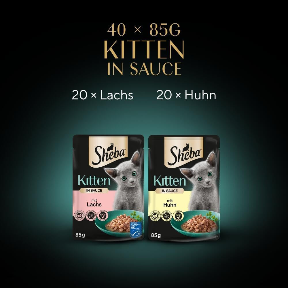Sheba Nassfutter für Kätzchen, in sortierten Beuteln, mit Lachs (MSC) und Huhn in Sauce, Multipack 40x85g
