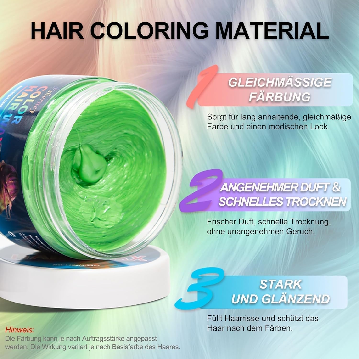 Temporäres grünes Haarfärbemittel – Haarfärbewachs, Haarton für Männer und Frauen, natürliche Haarpomade, Farbclip-Haarfärbewachs für verrückte Party-Haarfarbe (4,23 oz, grün) Naty Shop Haarfärbemittel