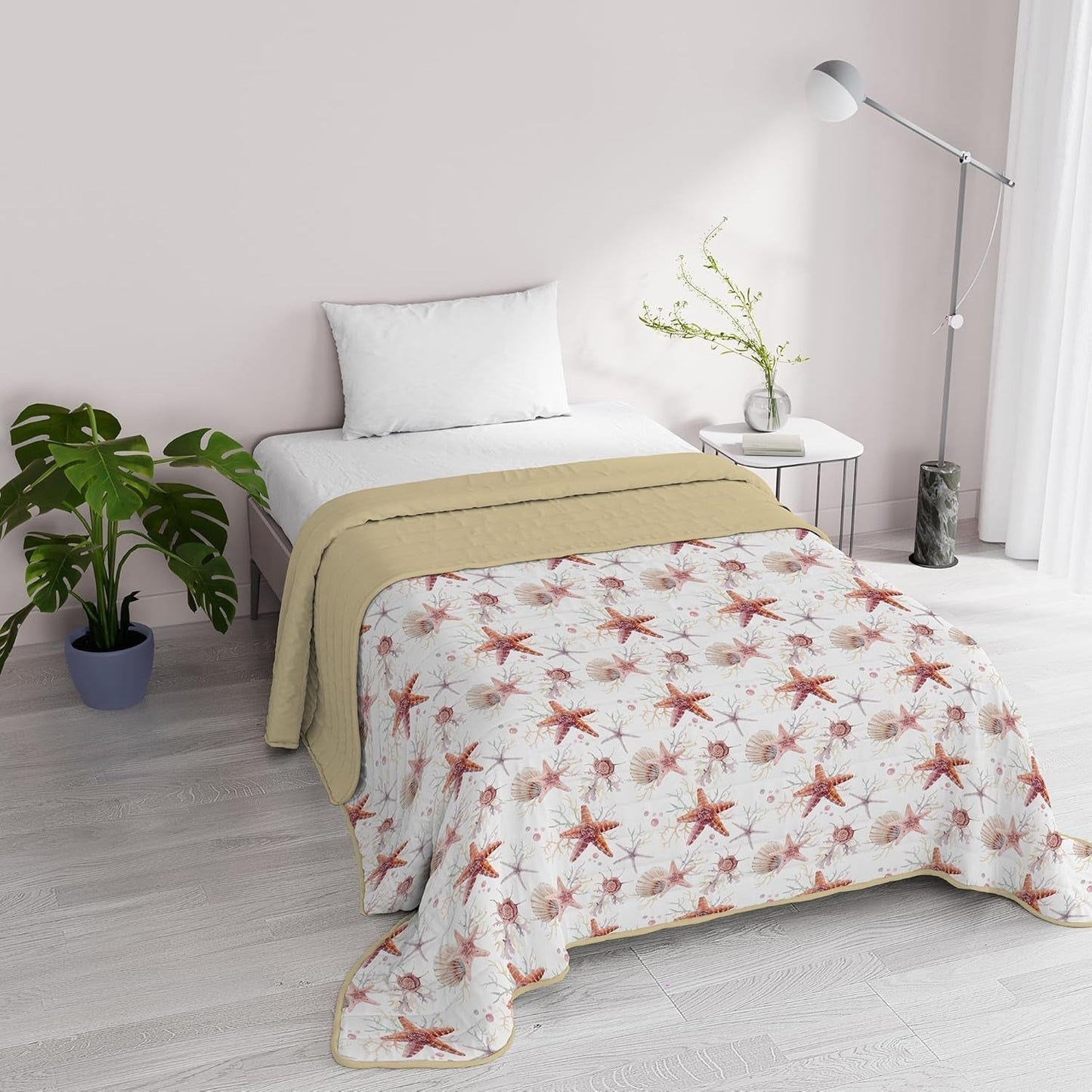 Fantasy italienische Bettwäsche aus Mikrofaser für den Sommer, 1,5-Bett-Murrine-Bettdecken, Naty Shop, Seestern, 1 Posto E Mezzo