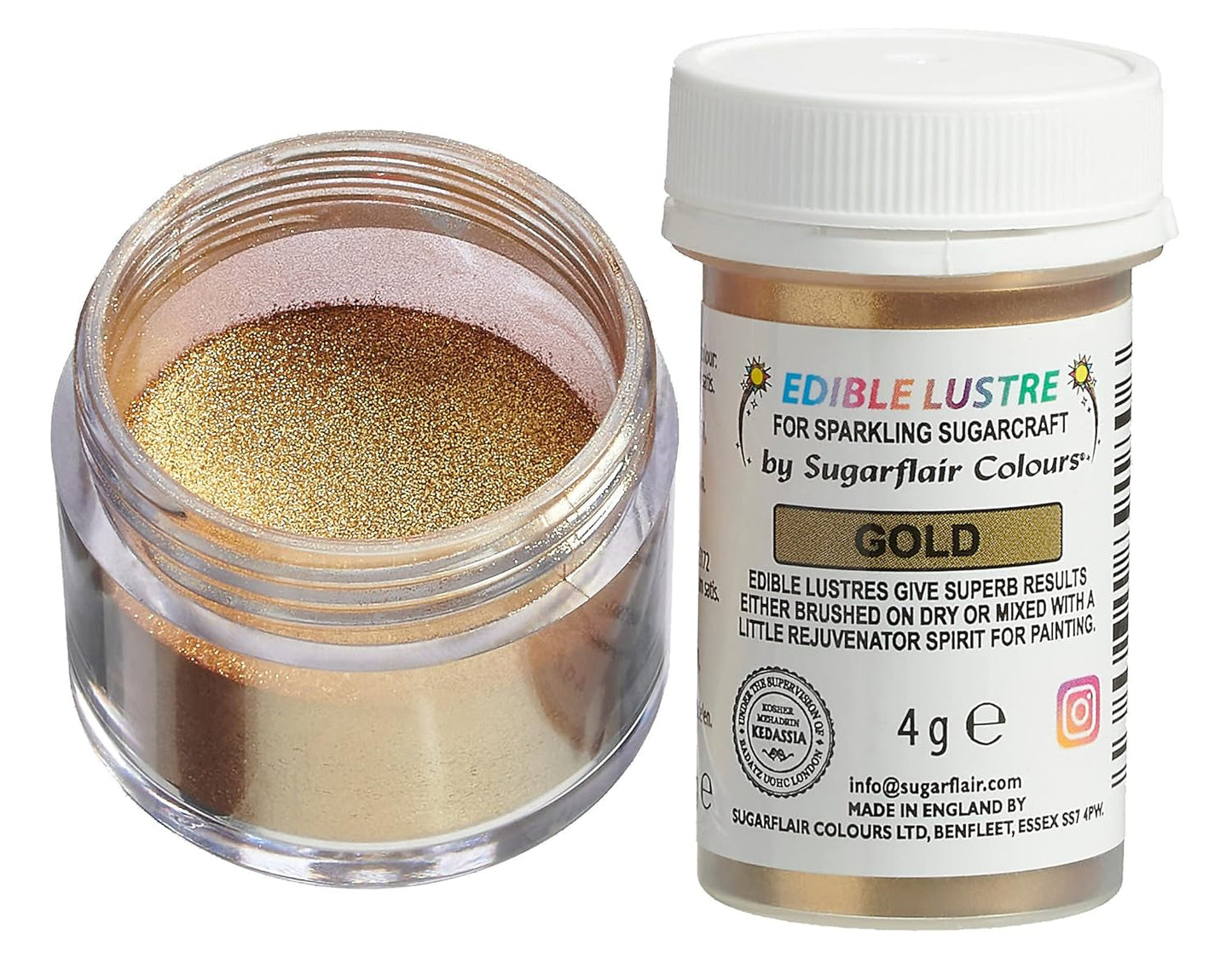 Essbare Lebensmittelfarbe von Sugarflair, Gold – Lebensmittelglasurpulver für Kuchen, Muffins, Schokolade, Gebäck, Desserts, Eiscreme, Getränke, Cocktails und mehr – 4 g