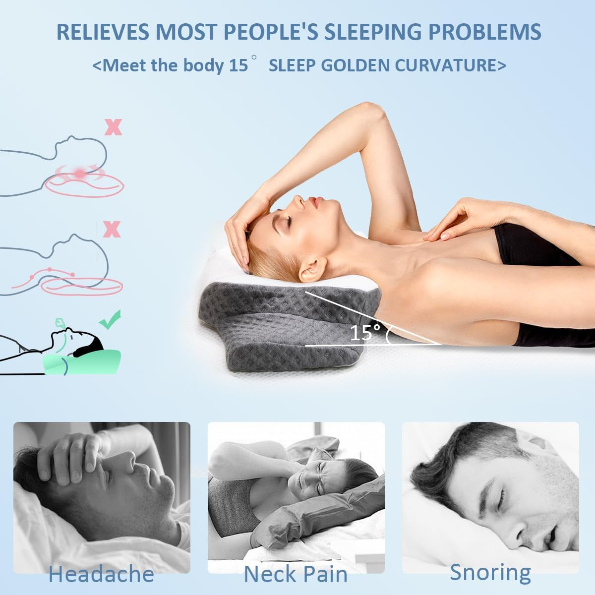 Orthopädisches Kissen aus Memory-Schaum von Topmener, verstellbares Nackenkissen, schmetterlingsförmiges ergonomisches orthopädisches Kissen zur Unterstützung des Nackens während des Schlafs, Schlafkissen für Rücken- und Bauchschläfer, orthopädische Halskissen von Naty Shop