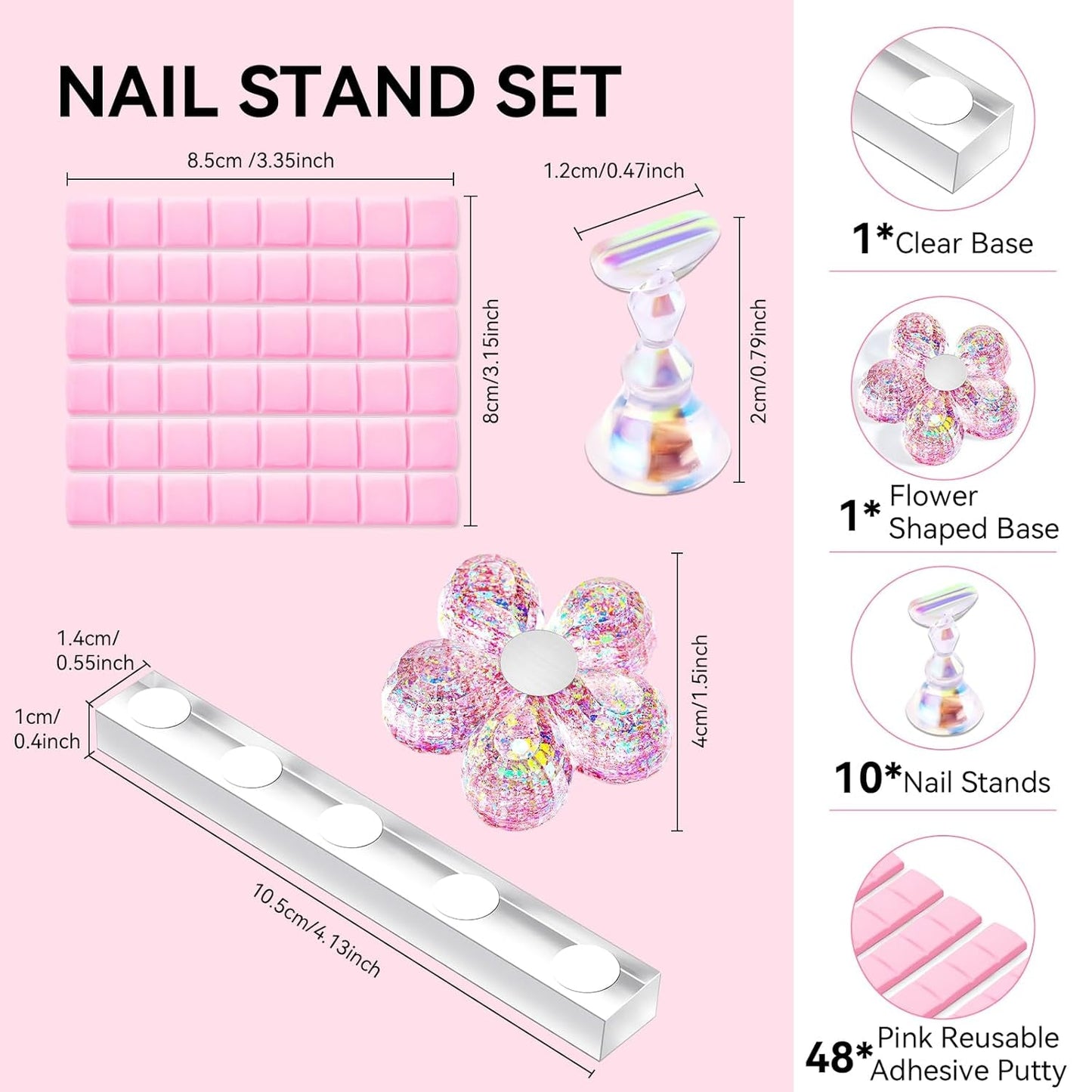 Makartt Acryl-Nagelhalter, magnetischer Nagelhalter, Nagelhalter, transparenter rosa Nagelhalter mit 48 Stück Klebemasse