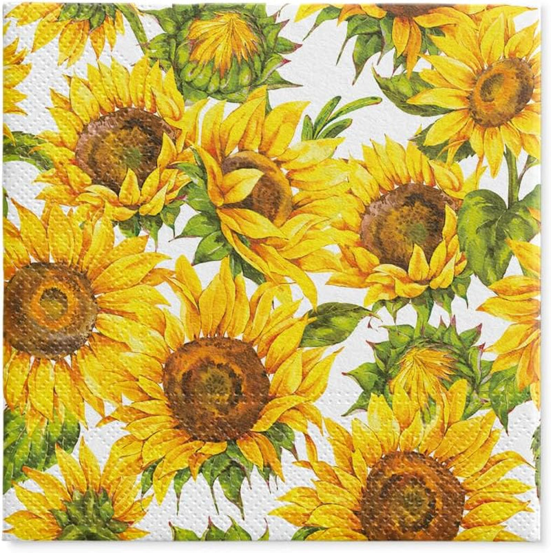 PAW – 3-lagige Servietten (33 x 33 cm) I 20 Stück I Perfekt für Geburtstage, Partys und Verabredungen I Herbstliche Tischdekorationen I Bunte Papierservietten – sonnenblumengelbe Blütenblätter I Tanzende Sonnenblume