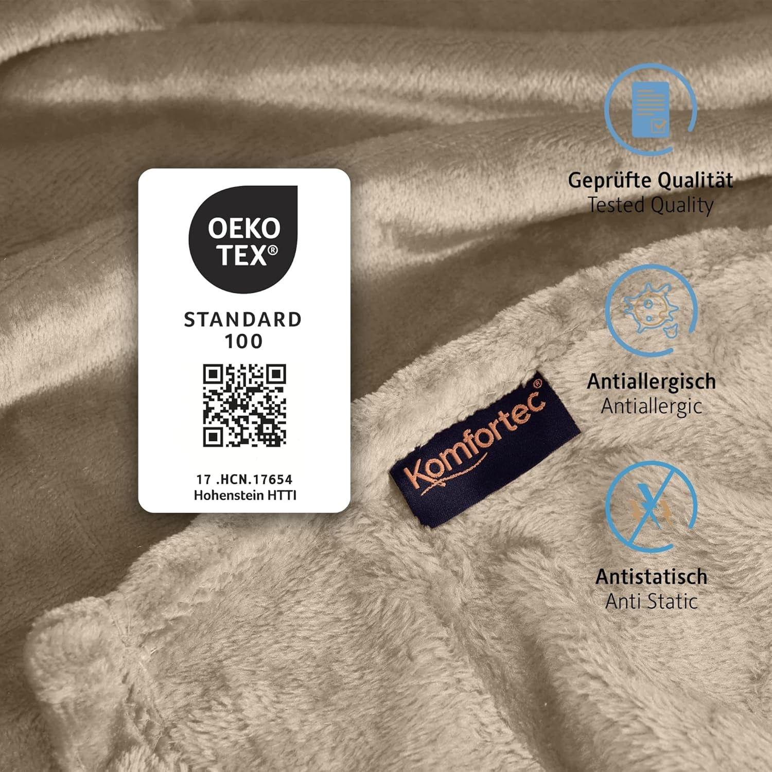 Komfortec Flauschdecke, Kuscheldecke, Fleecedecke, Öko-Tex zertifiziert, superweich, 150X200 cm, 260 G/M², beige Betten und Decken Besuchen Sie den Komfortec-Store