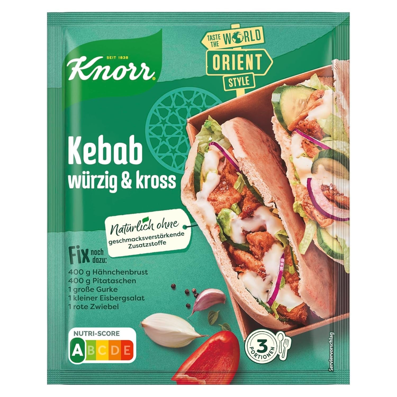 Knorr Fix Kebab für ein würziges und krosses Hähnchen Gericht ohne geschmacksverstärkende Zusatzstoffe 3 Portionen