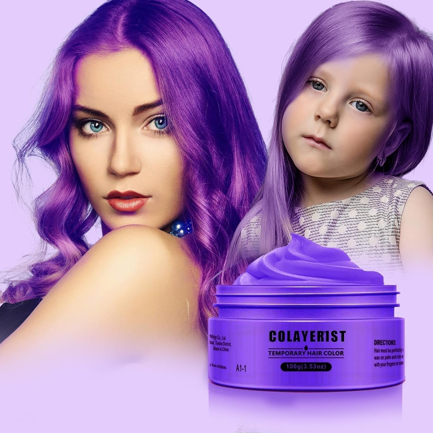 COLAYERIST Waschbare temporäre schwarze Haarfarbe, Haarfärbewachs für Männer und Frauen, Haarwimperntusche für Party oder Cosplay, saubere Haarfärbeprodukte, Haarfärbemittel, Naty Shop, Lila