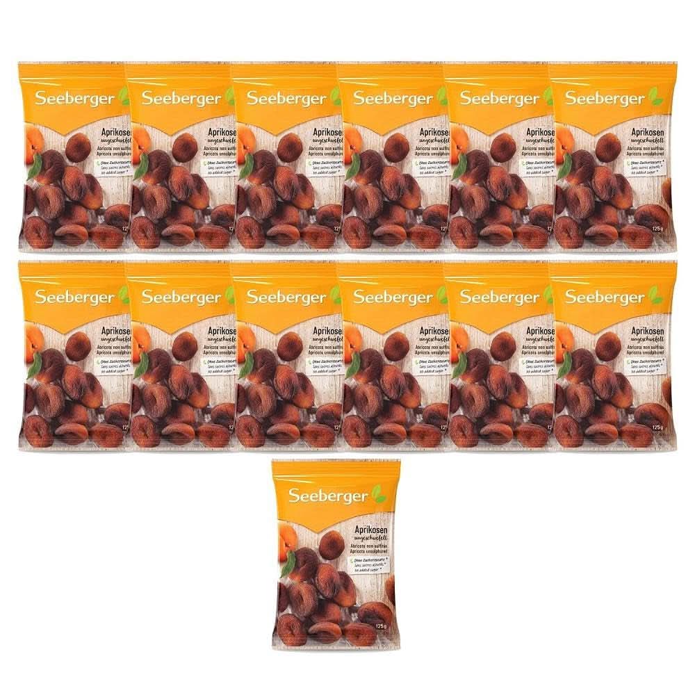Seeberger Unbehandelte getrocknete Aprikosen, mit süß-fruchtigem Geschmack – ohne Zuckerzusatz, 13 x 125 Gramm Trockenprodukte Naty Shop