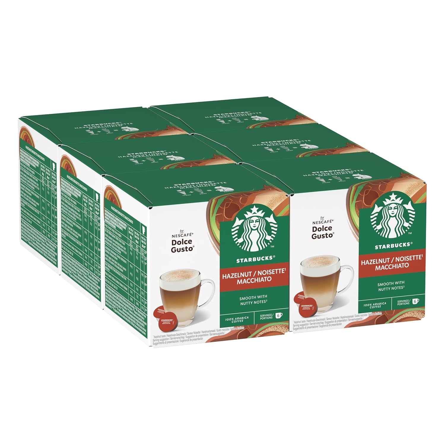 STARBUCKS Hazelnut Macchiato von Nescafé Dolce Gusto, Dunkle Röstung, Kaffeekapseln 6 x 12 (72 Kapseln)