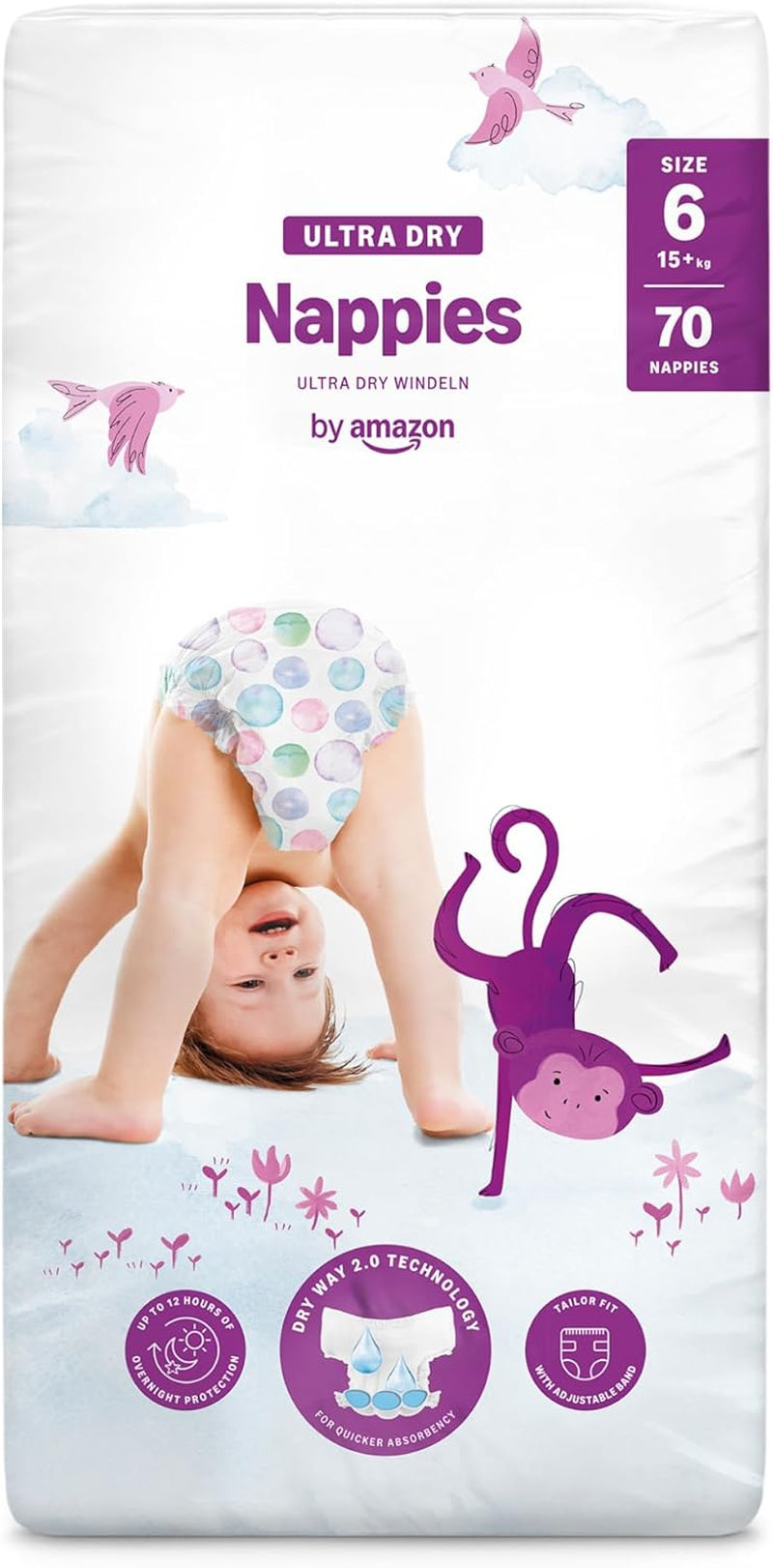 Amazon Ultra Dry Windeln, Größe 1 (2–5 kg) – Monatsbox, Weiß, 96 Stück (2 Packungen à 48 Stück) (ehemals Marke Mama Bear, identisches Produkt)