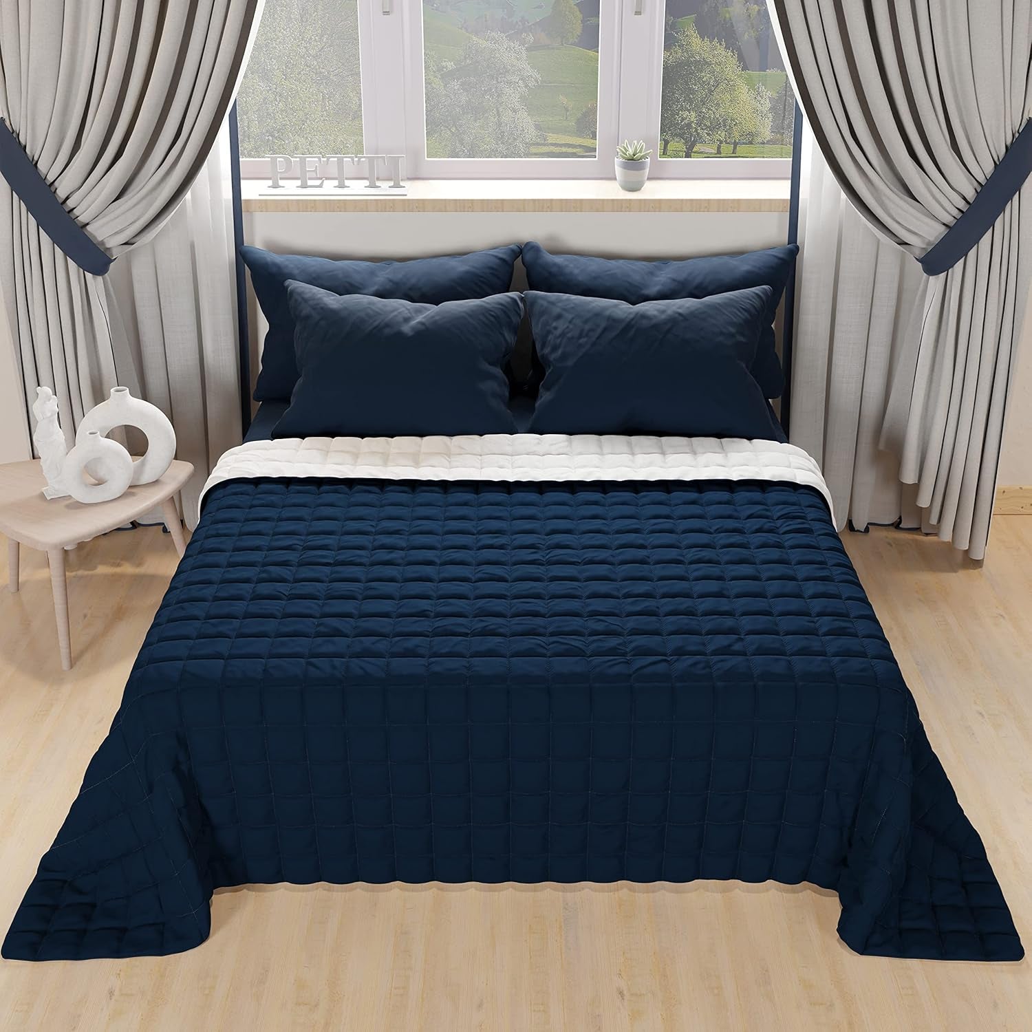 PETTI Artigiani Italiani – Einzelbettdecke, doppelseitige Steppdecke, Frühlingsdecke, Mitternachtsblau, Weiß, 100 % Made in Italy. Bettdecken und Steppdecken Naty Shop