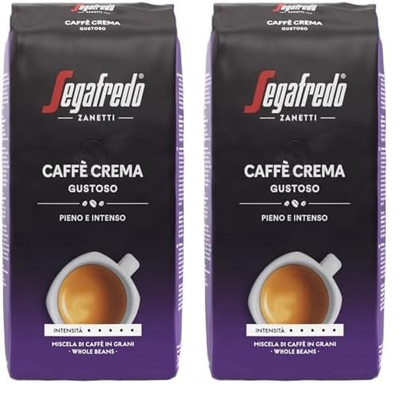 Segafredo Zanetti Caffè Crema Gustoso – ganze Bohne (Packung mit 1 kg) – geeignet für Caffè Crema – lange und dunkel geröstete Kaffeebohnen, voller und intensiver Geschmack (Packung mit 2 Stück)