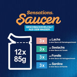 Felix Sensations Sauces Nassfutter für Katzen, verschiedene Fischmischung, 6er-Pack (6 x 12 Beutel à 85 g)