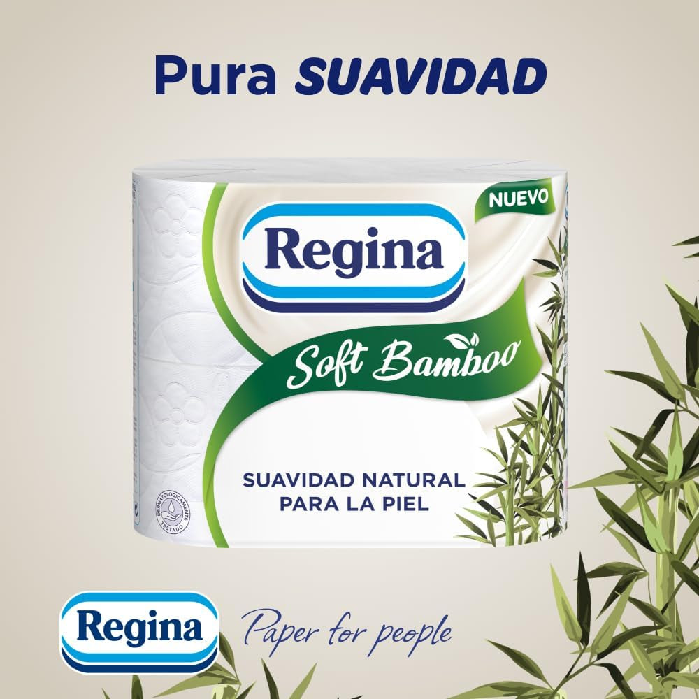 Regina Toilettenpapier aus weichem Bambus, 40 Rollen, 3 Schichten, 160 Blatt, natürliche Weichheit für Ihre Haut, Toilettenpapier aus Bambusfaser, Papierverpackung, FSC-Zertifikat