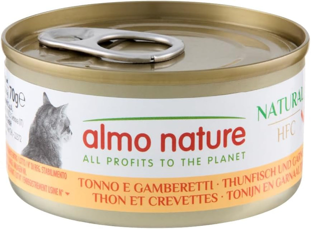 Almo Nature HFC natürliches Nassfutter für Katzen – Thunfisch und Garnelen, 24er-Pack (24 x 70 g)