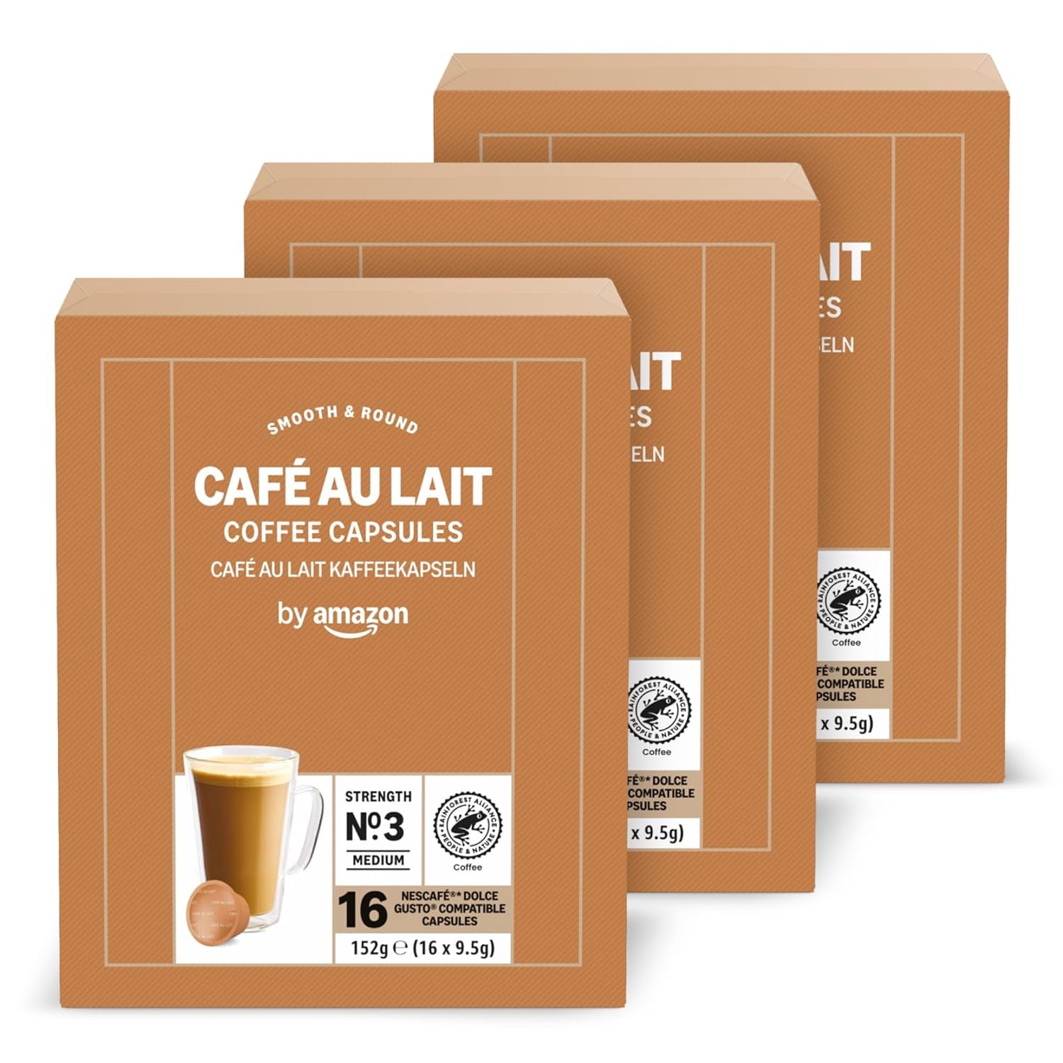 von Amazon Cafe au Lait Dolce Gusto kompatible Kaffeekapseln, 48 Kapseln (3 Packungen mit je 16 Stück)