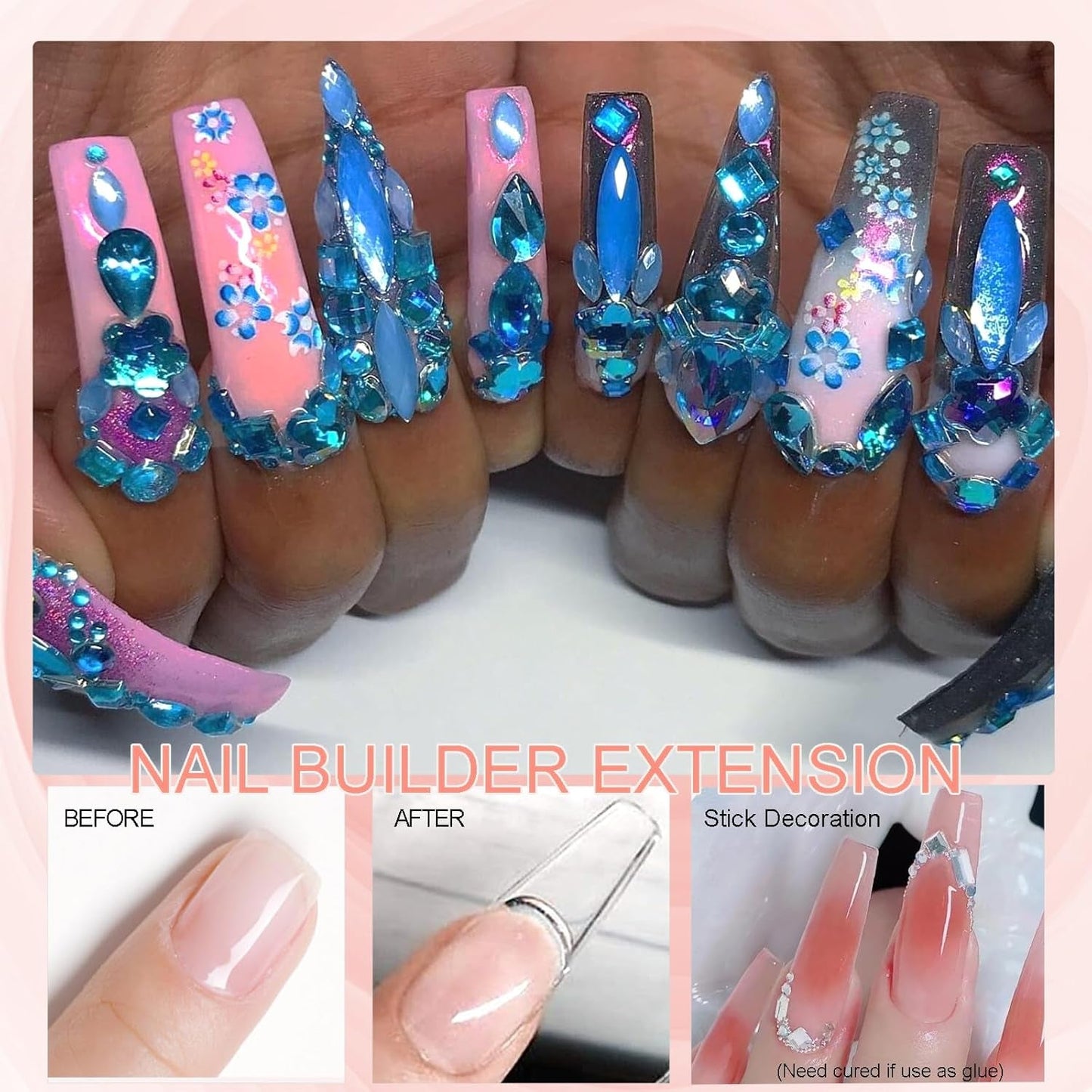 NAILGIL Fester Gel-Nagellack, Fester Gel-Nagelkleber, 3D-Nagelkunst-Skulptur mit Werkzeugset, DIY Home Salon, Transparent 15G