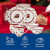Villeroy & Boch - Toy's Delight Frühstücksset für 2, Lokomotiven-Design, 6-teilig, bunt, Weihnachten, Geschirrset mit Tellern, Tassen und Schüsseln zum Frühstück, Weihnachtsgeschirr, Premium-Porzellan