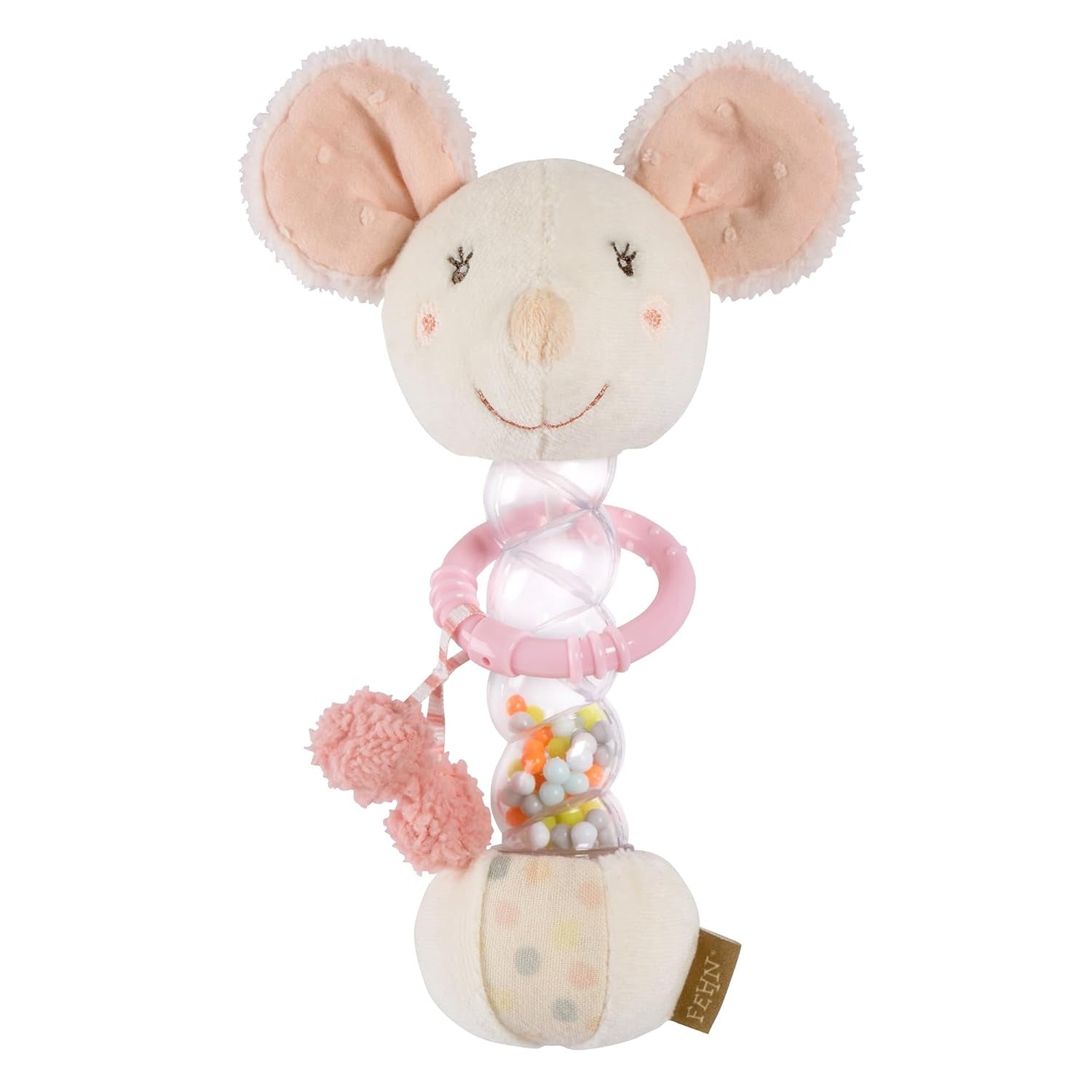 Fehn Regenmacher-Maus – Motorikspielzeug mit Glocke zum Greifen und Geräusche machen – Glockenstab fördert spielerisch Sinne und Motorik – für Babys und Kleinkinder ab 0+ Monaten Babyspielzeug Naty Shop Maus
