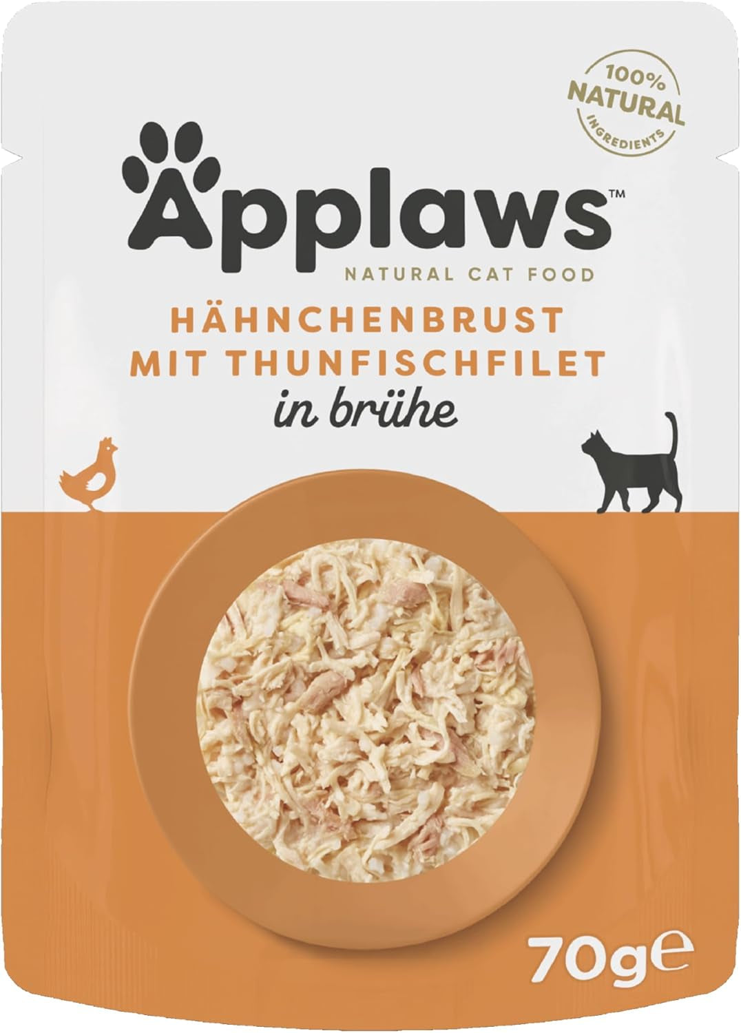 Applaws 100 % natürliches Nassfutter für Katzen, Hühnerbrust mit Tunfischfilet in Brühe – Packung mit 12 x 70 g Beuteln