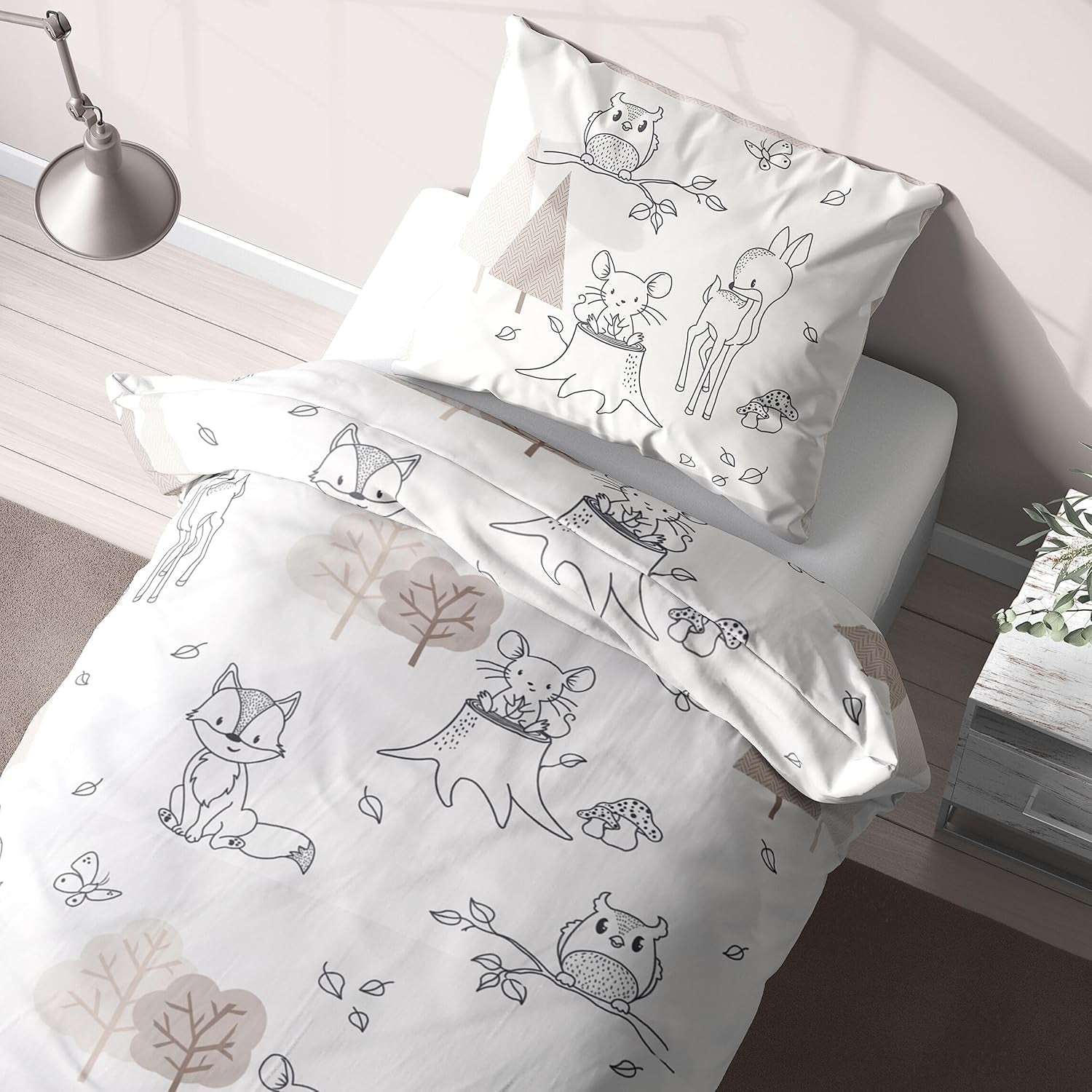 Kinderbettwäsche, Fuchs, Eule und Waldtiere, 100 % Baumwolle. Bettwäsche – Kinder Naty Shop
