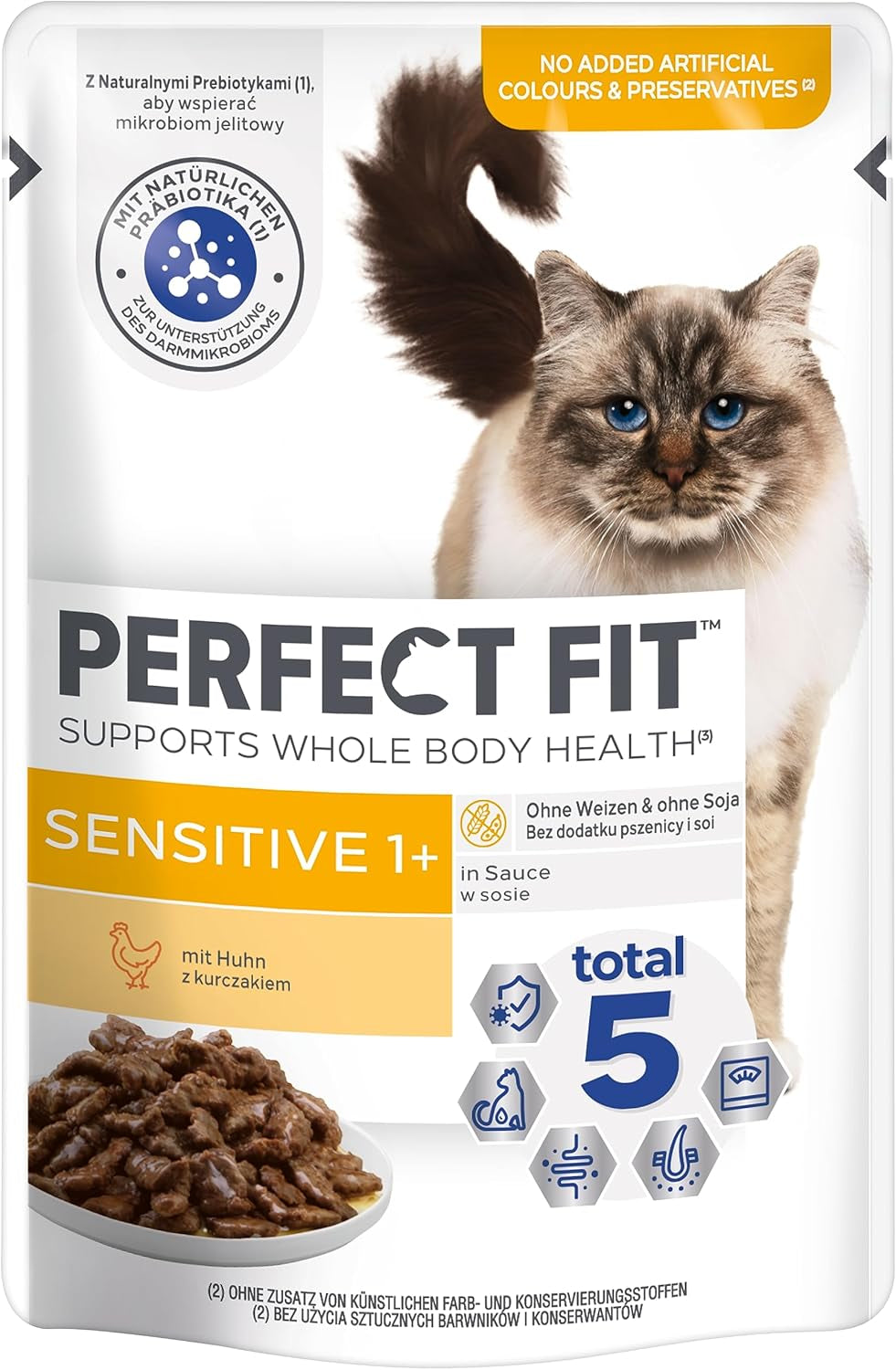 Nassfutter für Katzen Perfect Fit Sensitive 1+ mit Huhn in Soße, 12 Beutel, 12 x 85g – Premium-Nassfutter für empfindliche Katzen ab 1 Jahr, ohne Weizen und Soja, zur Unterstützung der Verdauung