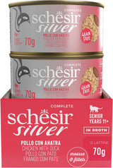 Silberhähnchen mit Entenmousse und Filets, komplettes Nassfutter für ältere Katzen, getreidefrei, Immununterstützung, Feuchtigkeitsquelle, 12 x 70 g