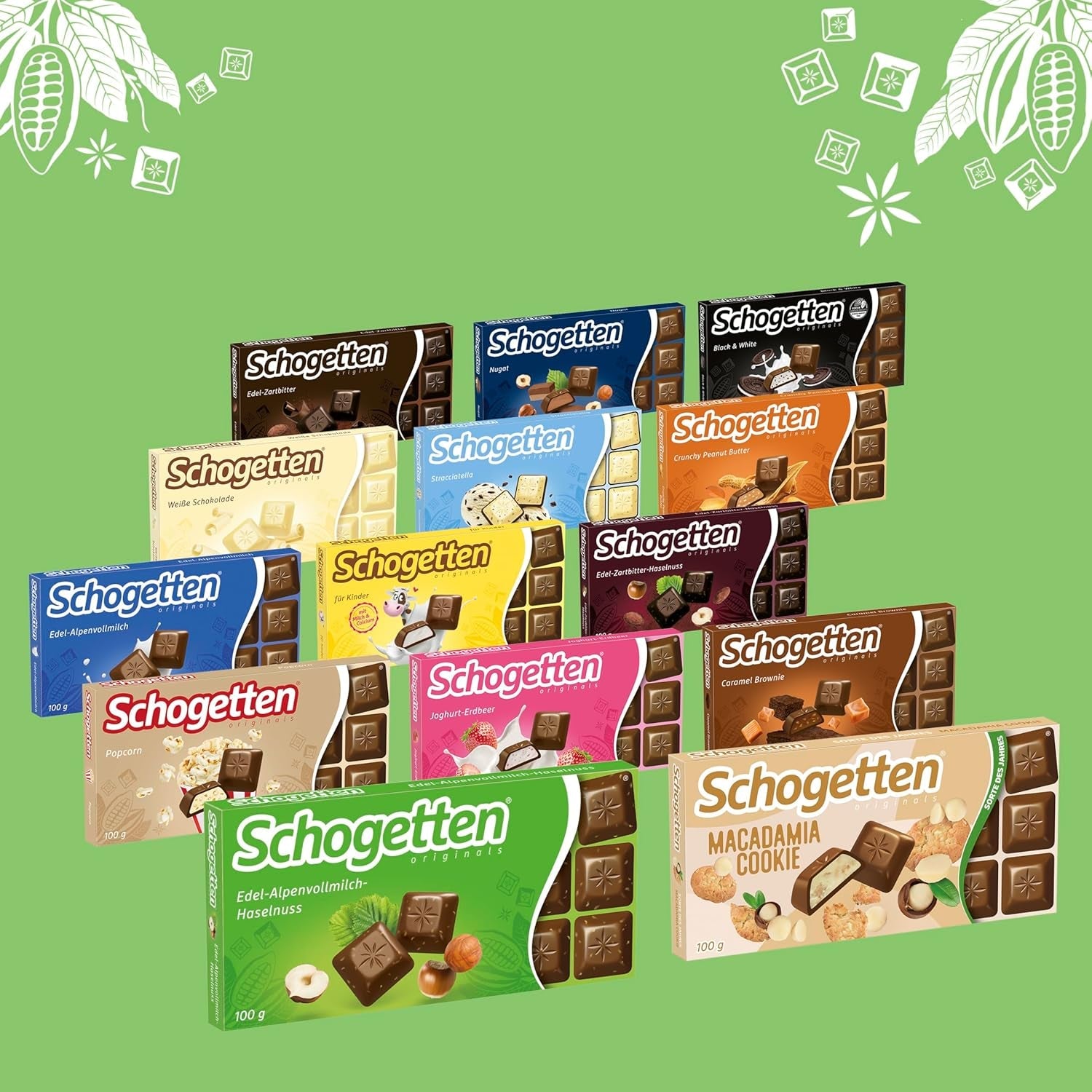 Schogetten Premium Alpenmilch Schokolade mit Haselnüssen, 100g Tafelschokolade, einzeln portioniert. Eine Freude. Stück für Stück.
