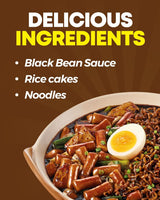 NONGSHIM Rapokki (Jjajang, 400 ml) – authentisches koreanisches Streetfood, Ramen und Reiskuchen, schwarze Bohnen; schnell und einfach zuzubereiten, in 4 Minuten fertig