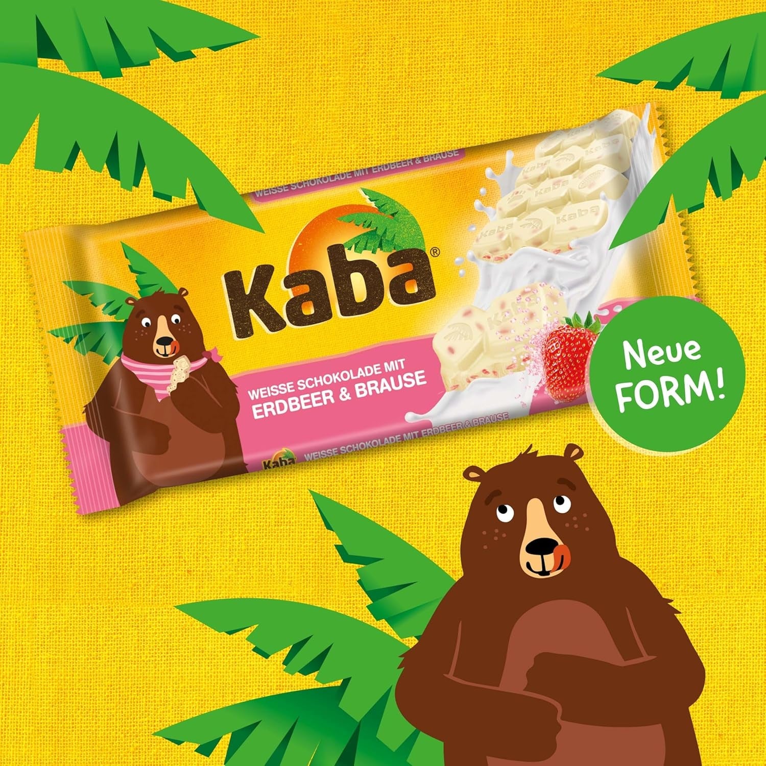 Weiße Schokolade von Kaba mit Erdbeergeschmack und Brausebonbons, Schokoriegel, Riegel 85 g, weiße Schokolade mit fruchtigem Erdbeergeschmack und Brausebonbons mit Original-Kaba-Geschmack (3er-Pack)