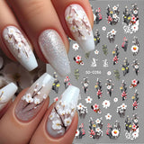 Pflaumenblüten-Nagelaufkleber, weiß-rosa Blumen-Nagelaufkleber, geprägte Blumen-Nagelaufkleber, Frühlings-Sommer-Blumen-Nagelaufkleber, Nageldesigns, Nagelzubehör, Nagelkunst
