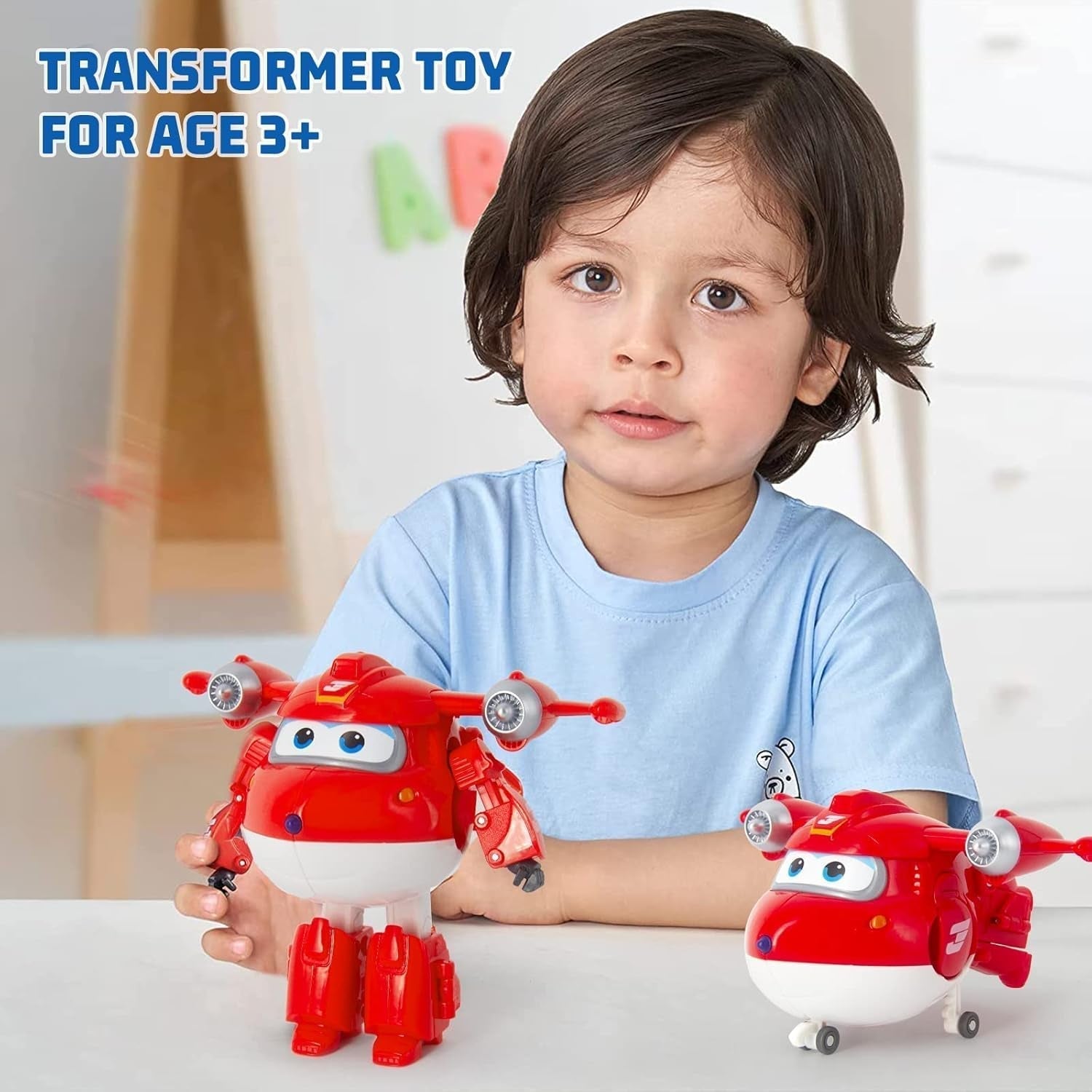Super Wings 5" Transforming Characters 2er-Pack Transforming Supercharged Jett + Tino Transformer Spielzeug für Jungen und Mädchen ab 3 Jahren, rote Actionfiguren, Naty Shop