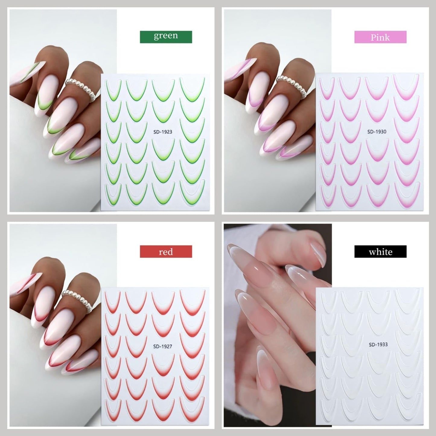 GZMAYUEN 12 Farben Französische Nagelaufkleber, 3D-Nagelaufkleber mit französischem Farbverlauf, selbstklebendes Nageldesign, Nagelzubehör