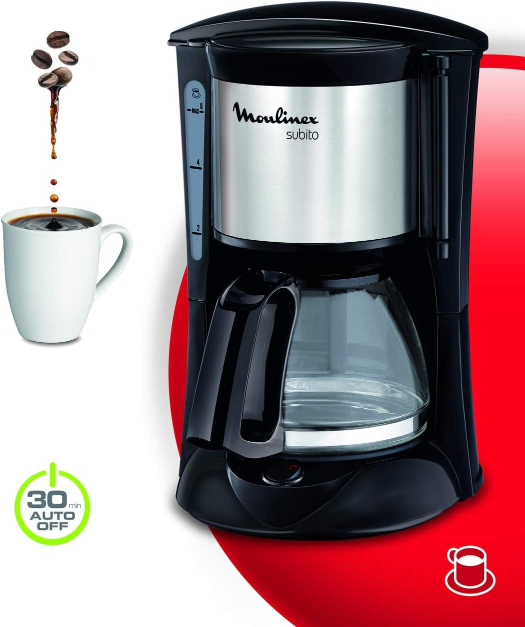 FG150813 Subito Kaffeemaschine, 6 Tassen, Schwarz/Edelstahl