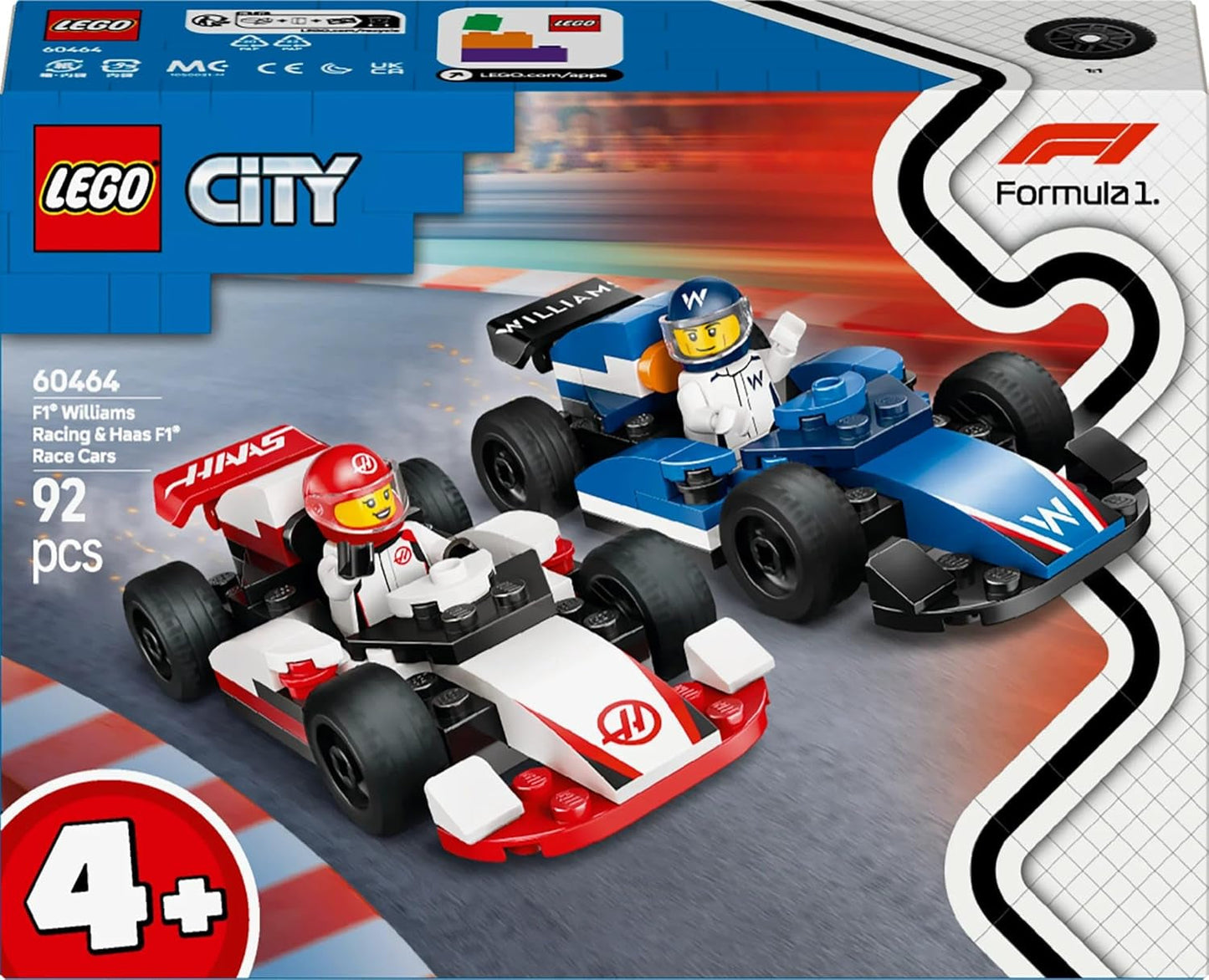 LEGO City F1 Williams Racing und Haas F1 Racing Cars – Formel-1-Spielzeug mit baubaren Autos und 2 Rennfahrer-Minifiguren – Kleine Geschenkideen für Jungen und Mädchen ab 4 Jahren 60464 Bausets Beuche den LEGO-Store
