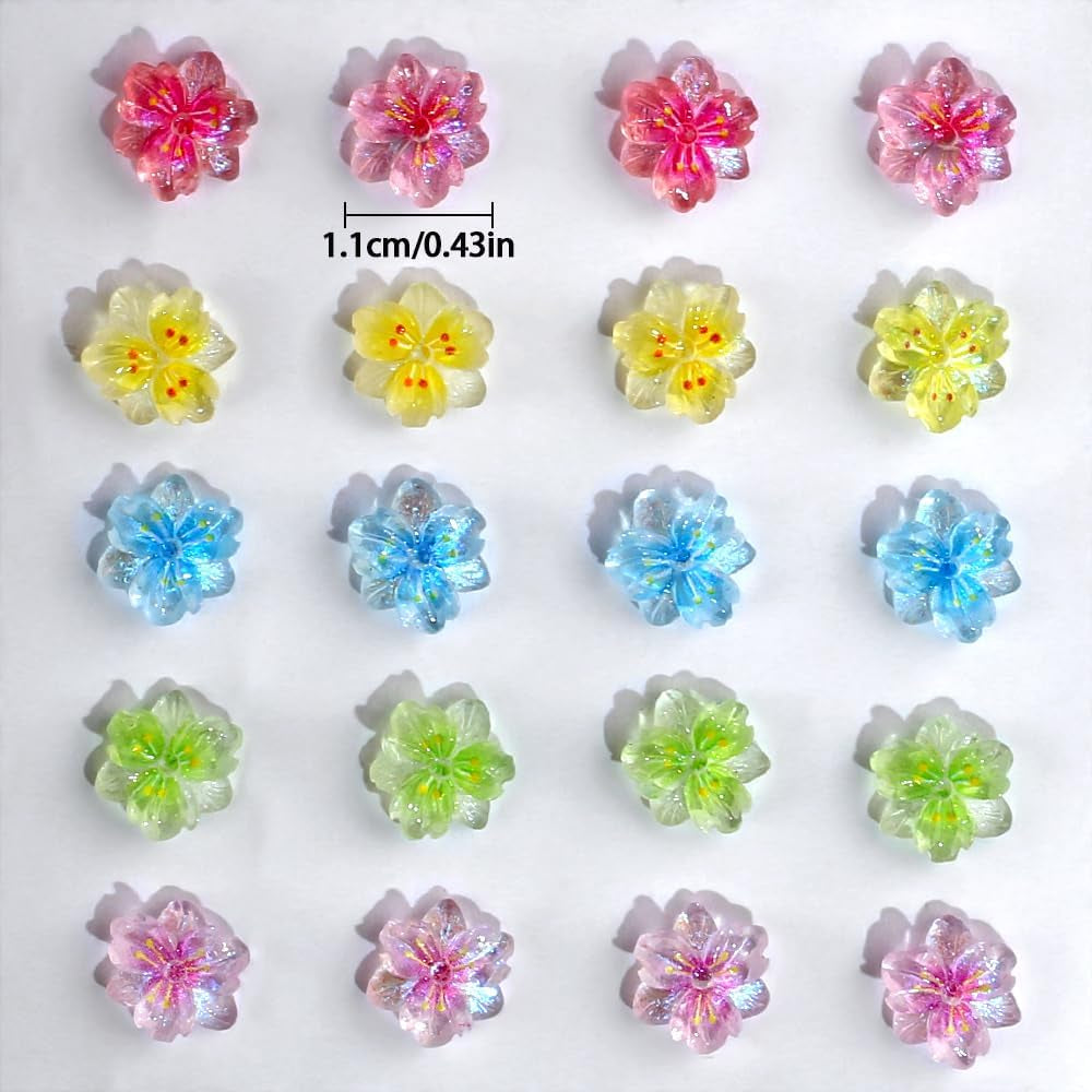 50 Stück 3D Blume Nagel Charms Nägel Zubehör Nageldesign Glitzersteine ​​​​Nailart Strasssteine ​​​​Flower Nail Charms Luminous Flower Nail Art Charms Bunte Blumen Deko Nagel Steinchen Flowers Nail Rhinestones