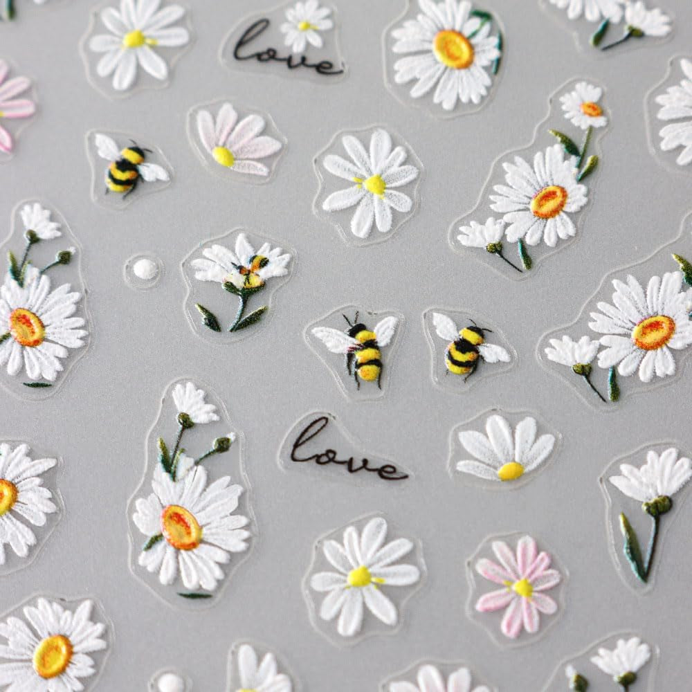 5Pcs Geprägte Gänseblümchen Nagelsticker Selbstklebend Blumen Nagelaufkleber Gänseblümchen Schmetterling Nagel Sticker Nageldesign Aufkleber Nägel Zubehör Blume Nail Sticker Flower Nail Art Sticker