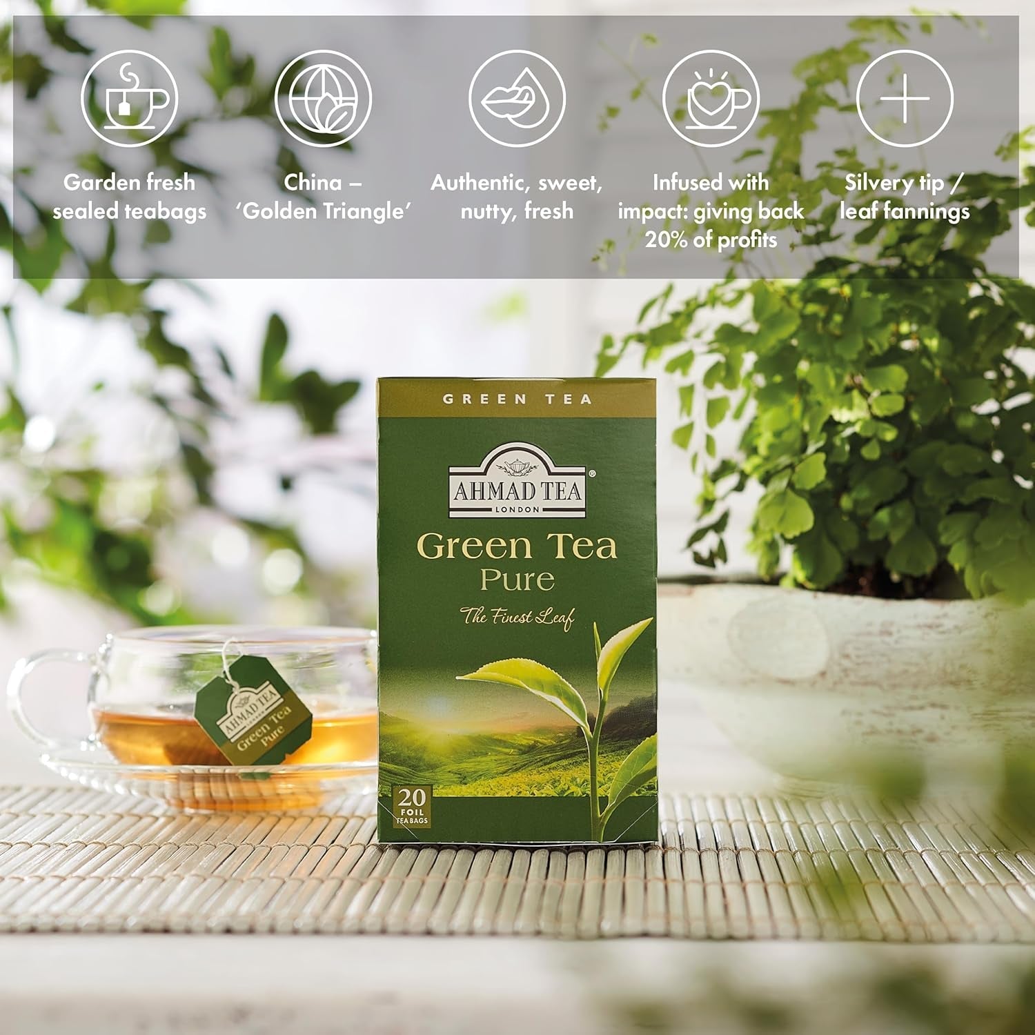 Ahmad Tea – Grüner Tee – geschmacksversiegelte, einzeln verpackte Teebeutel mit 2 g Tee pro Portion – 20 mit Bändern versehene Teebeutel (2er-Pack)