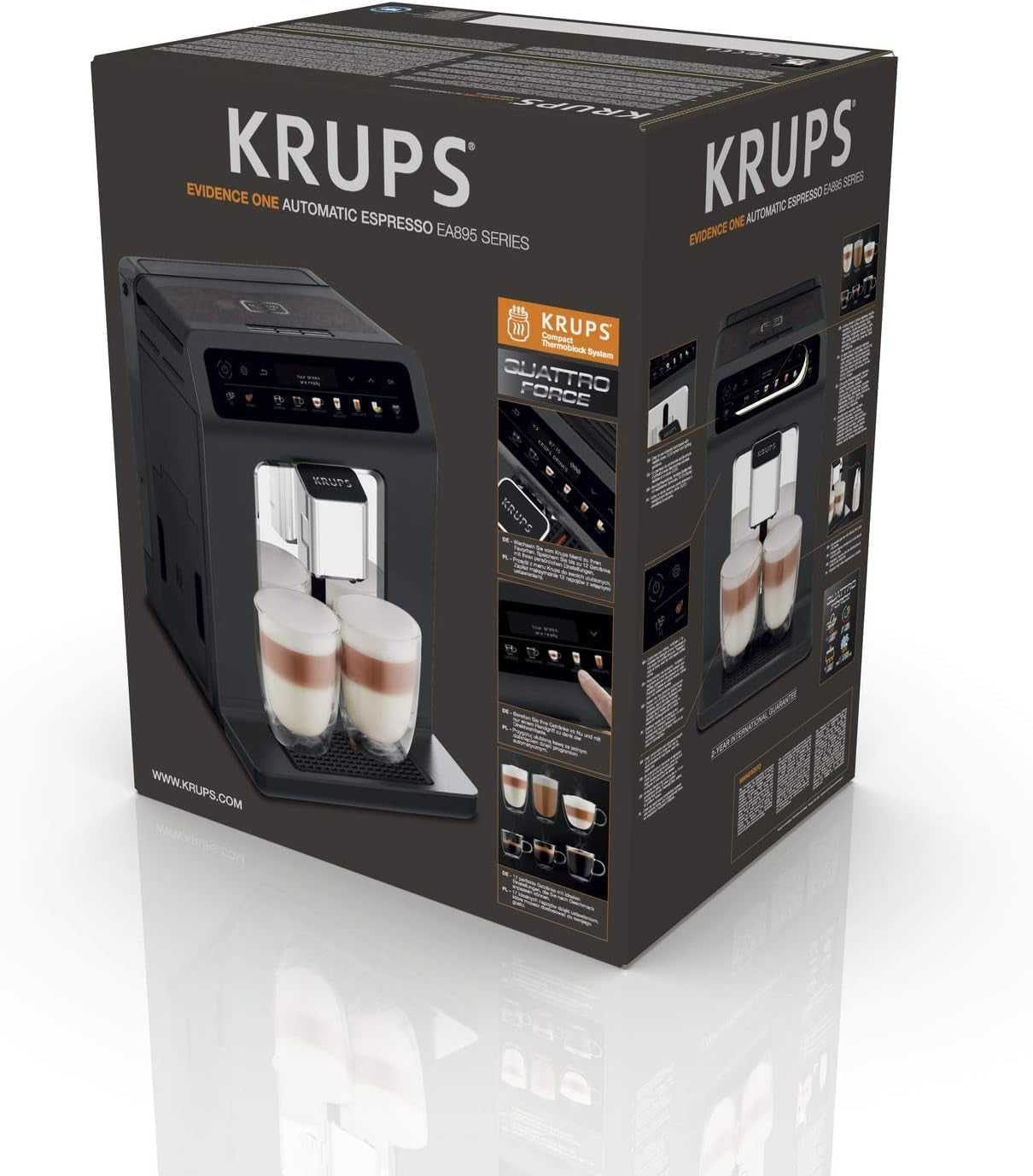 KRUPS Evidence One automatische Espressomaschine mit Milchschlauch, One-Touch-Cappuccino, 12 Spezialgetränke, 2-Tassen-Funktion, Farbdisplay, Espressomaschine, TÜV-Zertifikat, Schwarz, EA895N10