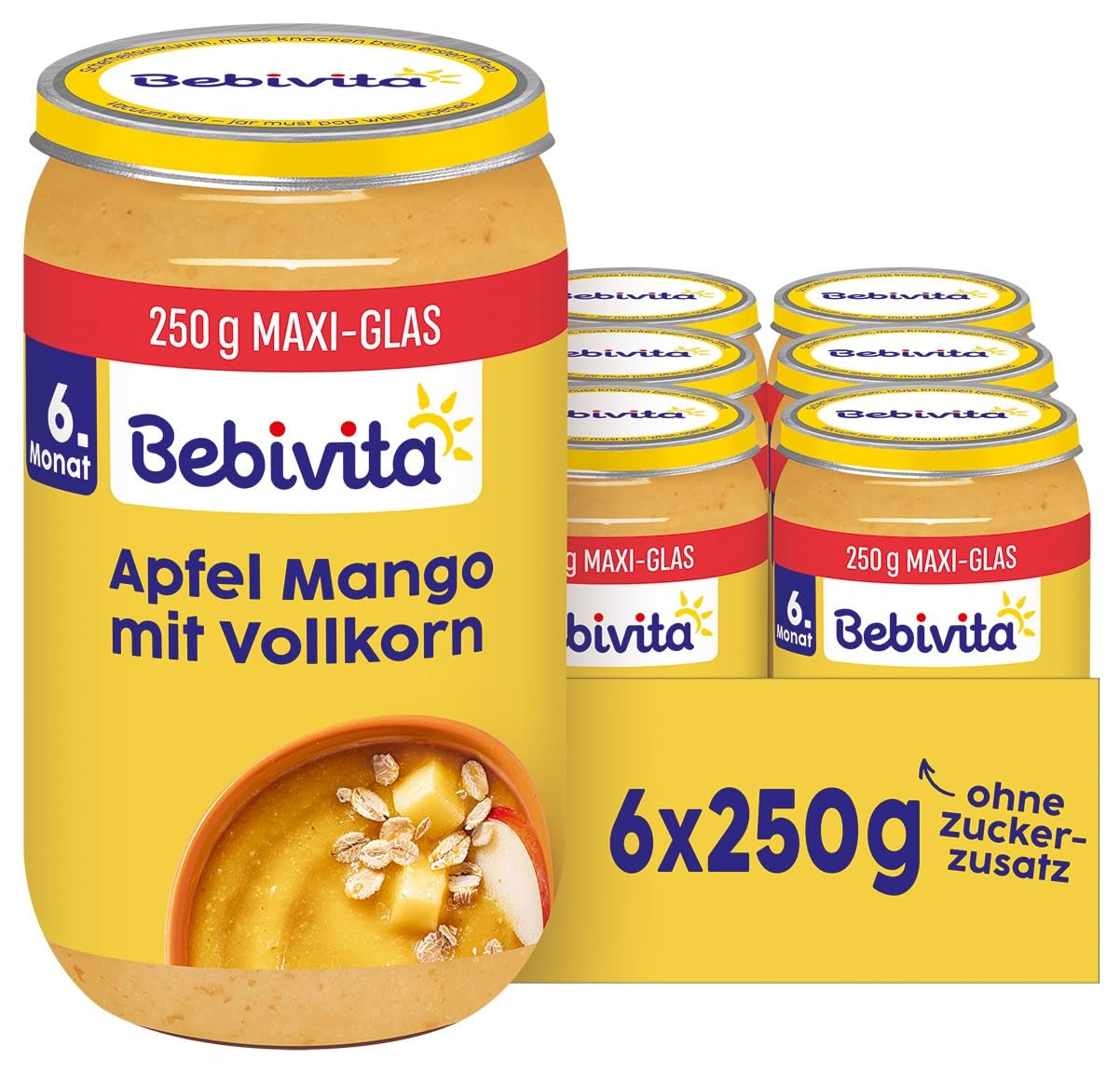 Obst- und Müsli mit Apfel und Mango und Vollkorn, 250g, 6er Pack (6x250g)