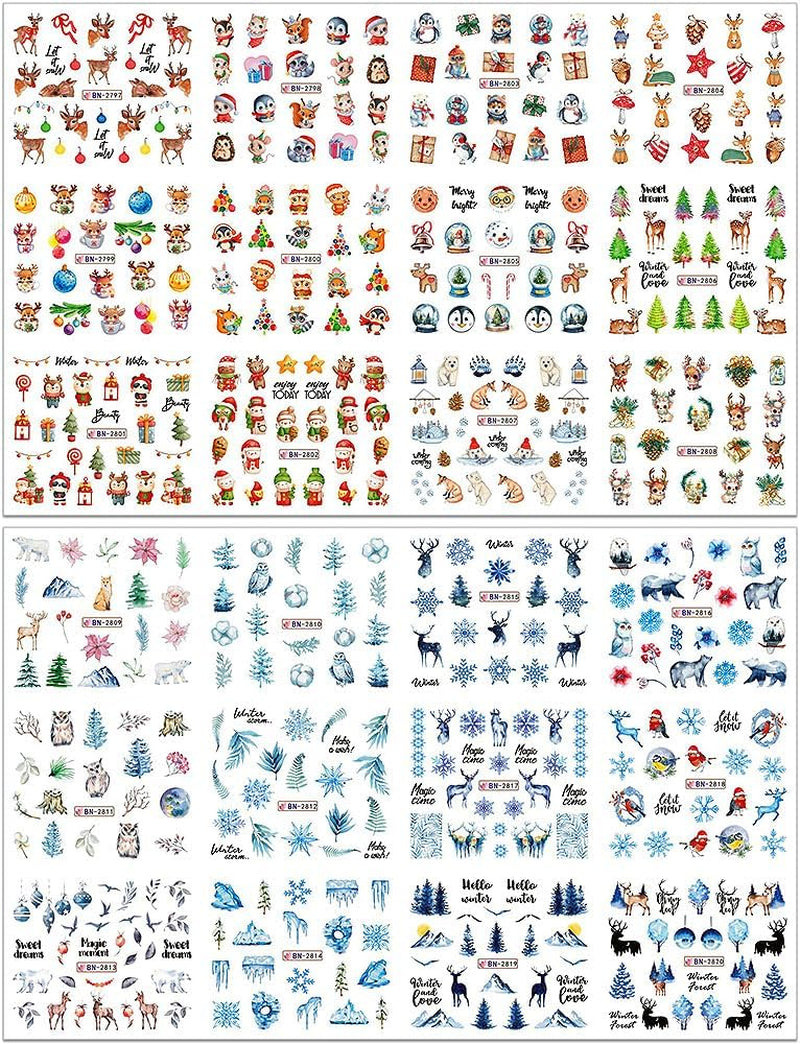 3D-Weihnachts-Nagelaufkleber, selbstklebend, Wassertransfer, Weihnachtsbaum, Schneeflocke, Elch, Pinguin, Weihnachts-Nagelkunst, Winter-Nageldesign, Weihnachtsaufkleber, Nagelzubehör