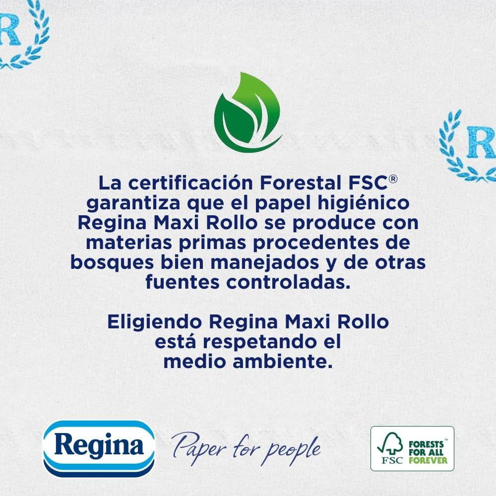 Regina Maxi-Roll – 4 Rollen Toilettenpapier, 500 2-lagige Blätter pro Rolle, mehr als das Dreifache einer Standardrolle, 60 % recycelte Kunststoffverpackung, 100 % FSC-zertifiziertes Papier