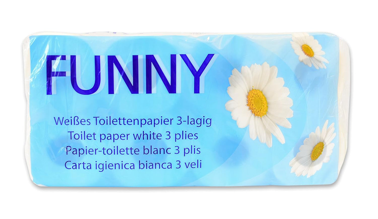 Funny Toilettenpapier AG-014, 3-lagig, 250 Blatt, 9,5 cm x 11 cm, weiß, Einzelpackung mit 8 Rollen